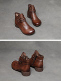Women Autumn Casual Soft Leather Chunky Heel Ankle Boots