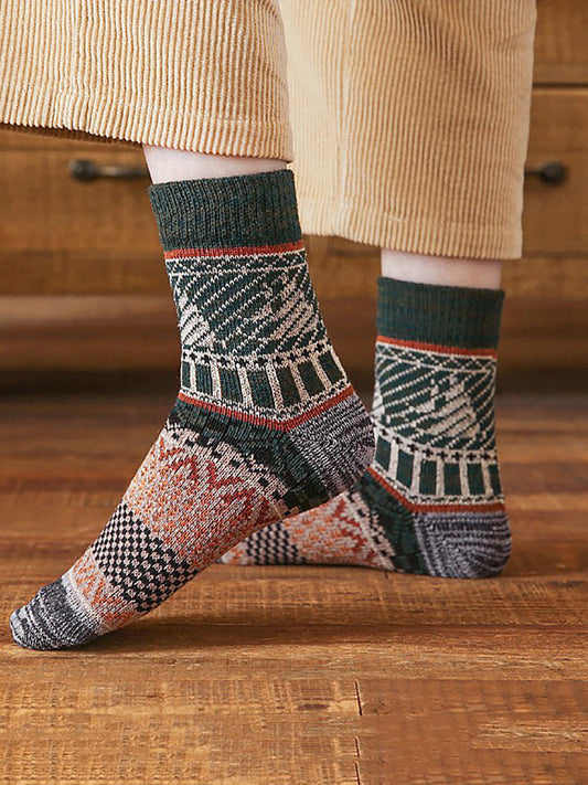 5 paires de chaussettes en coton tricoté vintage pour femmes
