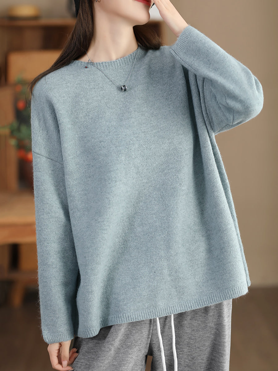 Women Casual Winter Solid Knitted O-Neck Sweater