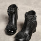 Women Retro Leather Flower Spliced Ankle Boots