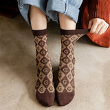 6 Pairs Women Vintage Rhomboids Letter G Knitted Socks