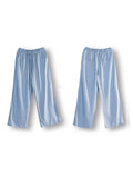 Women Summer Casual Solid Drawstring Pocket Straight-leg Pants
