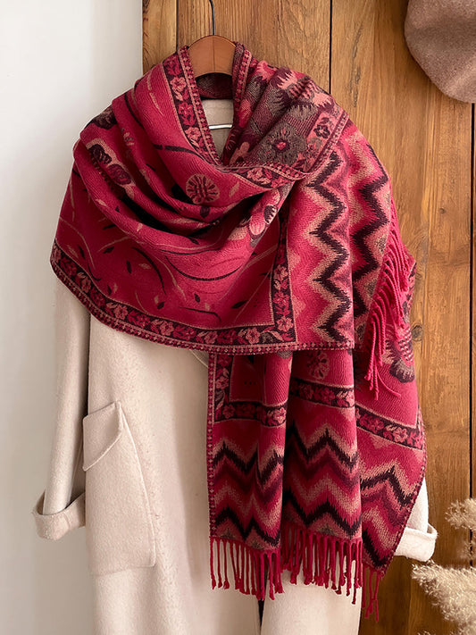 Women Ethnic Flower Tassel Travel Shawl Scarf