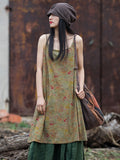 Women Summer Retro Floral Worn Loose Vest Dress