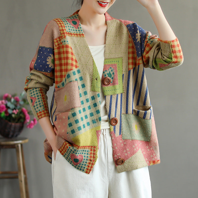 Ethnic Print Knitted Retro Loose Sweater