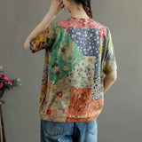 100% Cotton Knitted Stitching Print Summer T-shirt