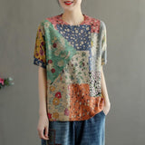 100% Cotton Knitted Stitching Print Summer T-shirt