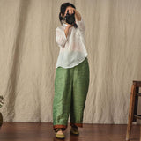 100% Linen Women Summer Pure Color Straight Pants