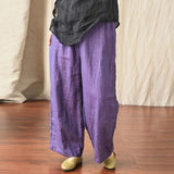 100% Linen Women Summer Pure Color Straight Pants