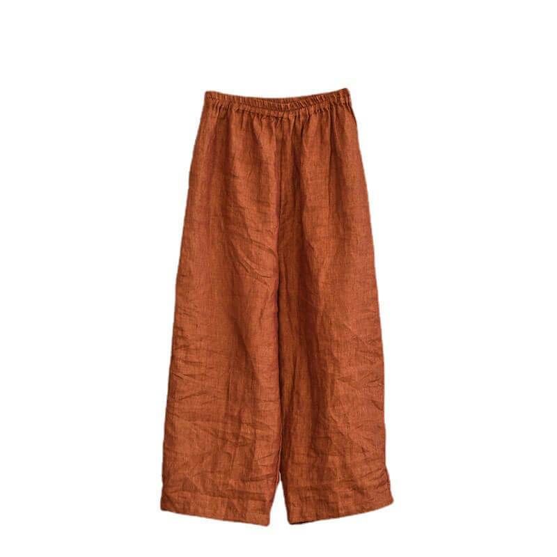 100% Linen Women Summer Pure Color Straight Pants
