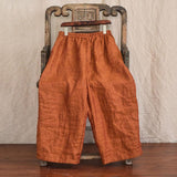 100% Linen Women Summer Pure Color Straight Pants