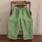 100% Linen Women Summer Pure Color Straight Pants
