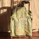 100% Ramie Women Casual Floral Lace-up Retro Dress