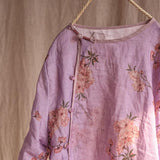 100% Ramie Women Casual Floral Lace-up Retro Dress
