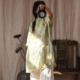 100% Ramie Women Casual Floral Lace-up Retro Dress