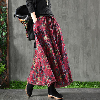 Retro Literary Floral Cotton And Linen Skirt