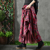 Retro Literary Floral Cotton And Linen Skirt