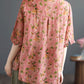 Women Summer Artsy Floral Flod Ramie Shirt