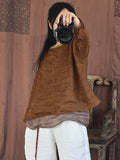 Women Retro Spring Solid Stitching Loose Shirt
