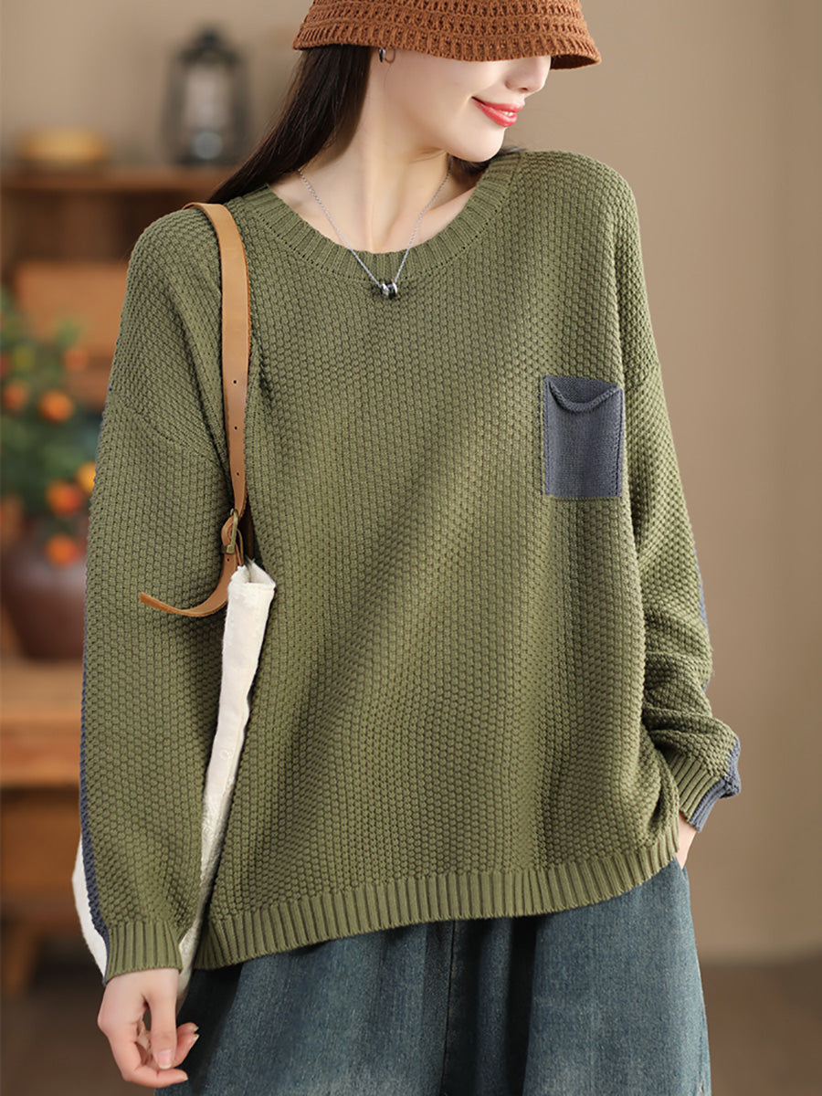 Women Vintage Colorblock Winter Knitted Sweater