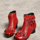 Women Retro Leather Flower Spliced Ankle Boots