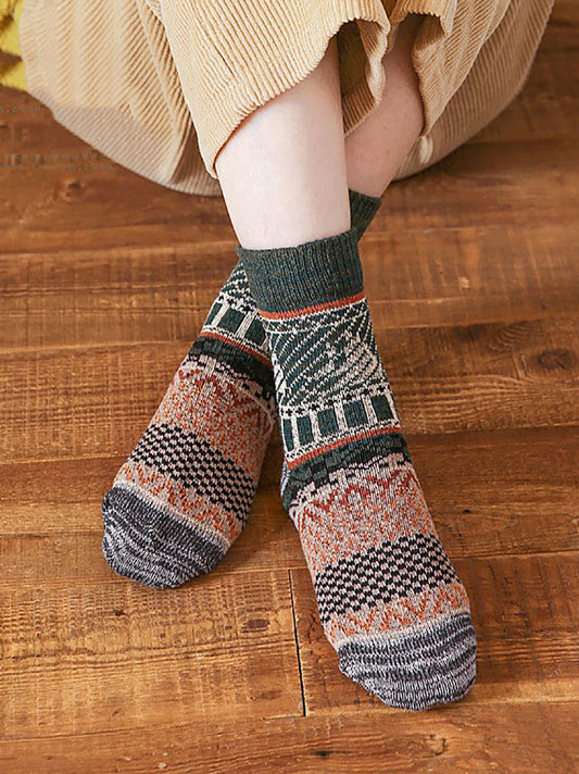 5 paires de chaussettes en coton tricoté vintage pour femmes