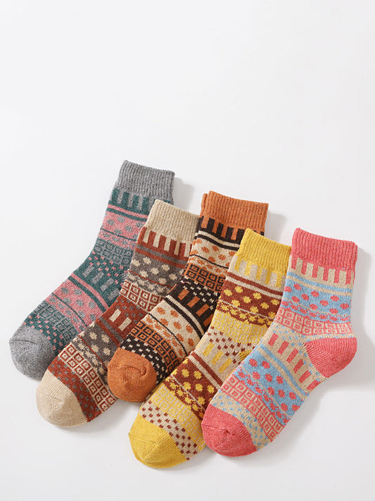 5 paires de chaussettes tricotées rétro pour femmes