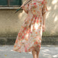Women Chinese Vintage Summer Floral Button Loose Dress
