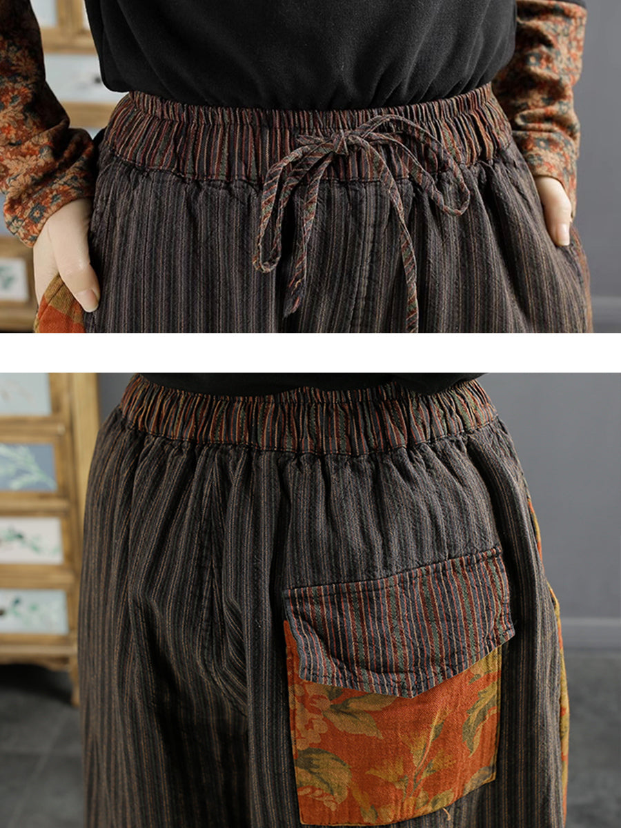 Pantalon sarouel rembourré épissé à rayures rétro pour femmes