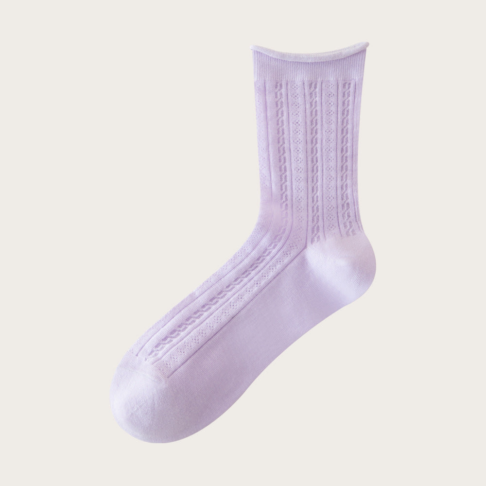 Women Spring Casual Solid Geometric Jacquard Socks