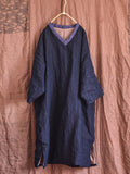 Women Winter Vintage Spliced Linen Loose Dress