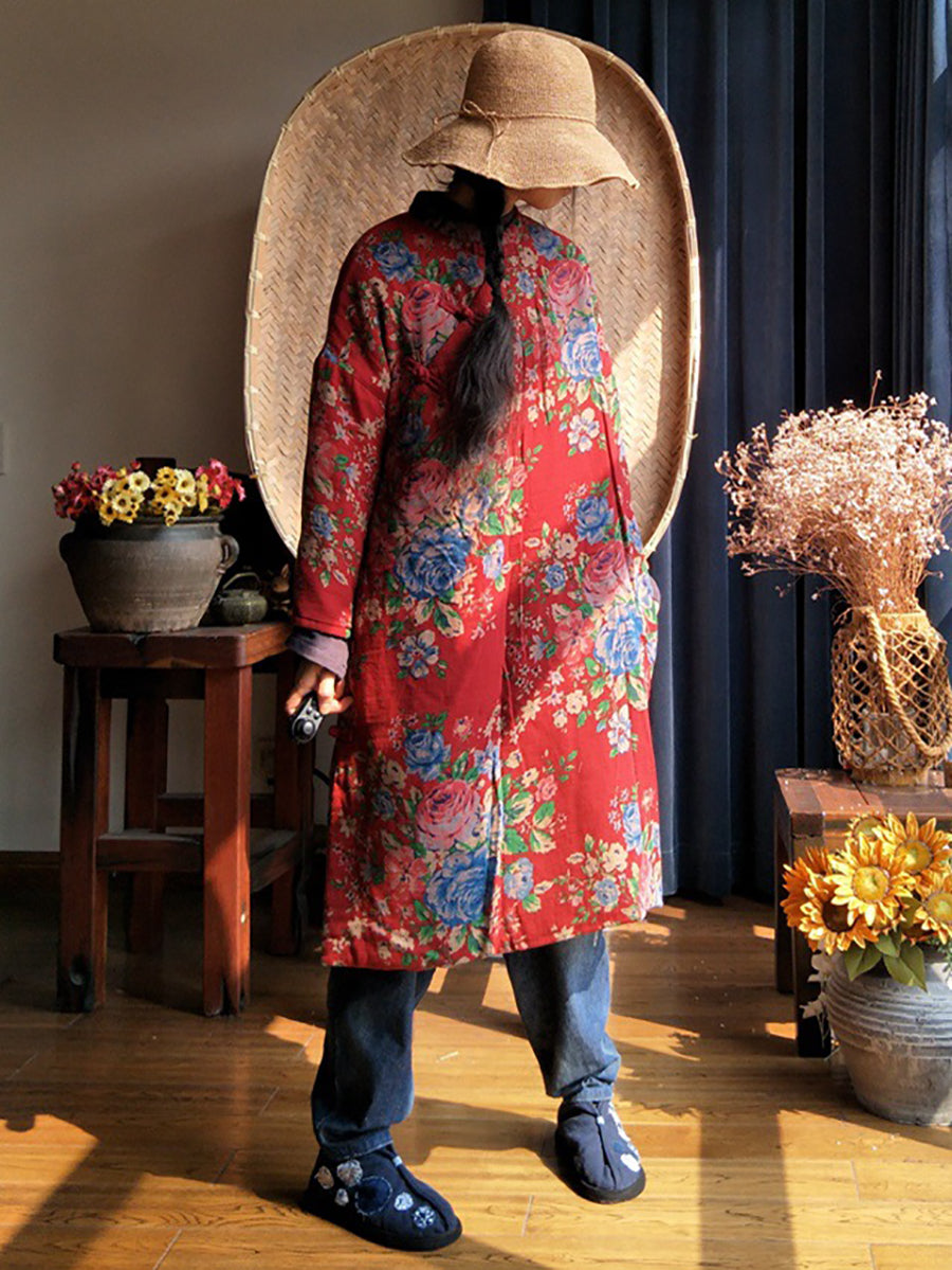 Women Ethnic Flower Slant-Closure Dress