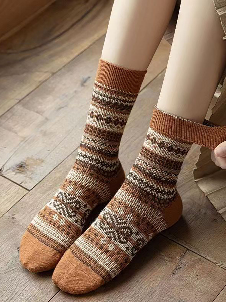 4 Pairs Women Retro Knitted Long Socks