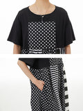 Women Casual Summer Stripe Dot Spliced Loose Dress