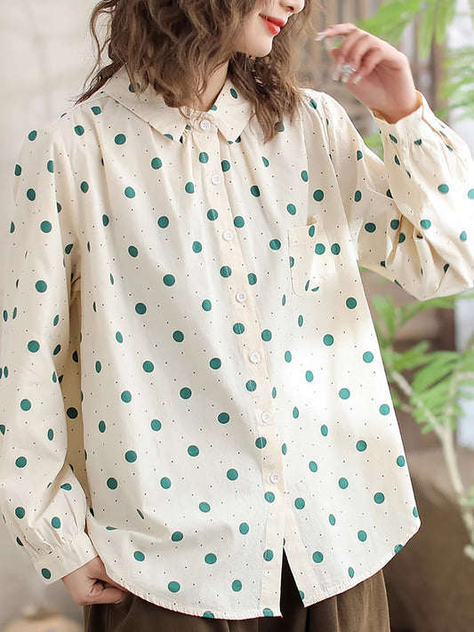 Women Spring Artsy Dot Long Sleeve Shirt