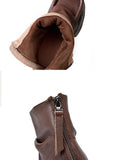 Women Retro Pure Leather Square-Toe Platform Boots