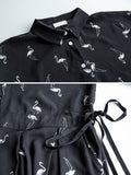 Women Summer Bird Print Drawstring Button Loose Jumpsuits