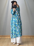 Women Summer Vintage Floral Frog Spliced Split Hem Dress