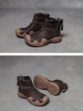Women Vintage Leather Handmade Stitching Ankle Boots