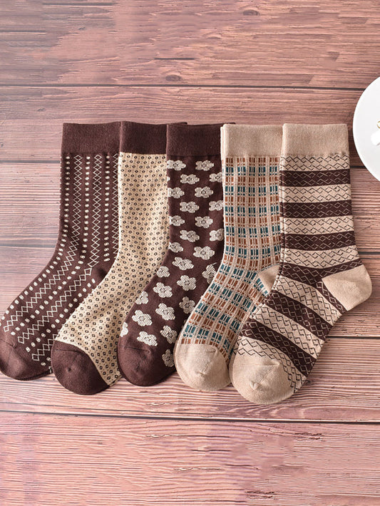 5 paires de chaussettes d'hiver jacquard vintage pour femmes