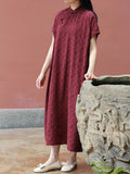 Women Summer Solid Vintage Flower Jacquard Robe Dress
