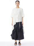Women Casual Solid Drawstring Spliced Irregular Hem Shirt