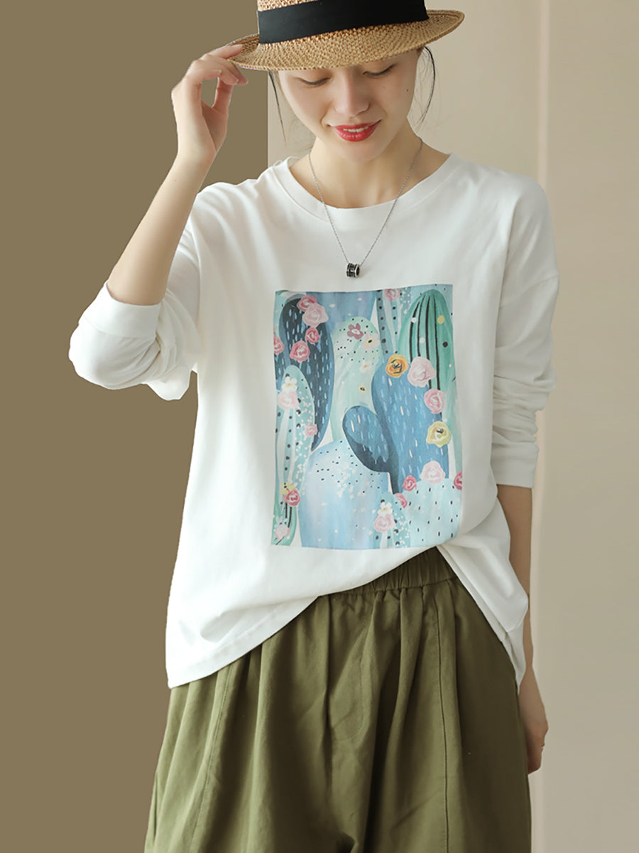 Women Casual Print Spring Long Sleeve Pullover Shirt