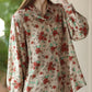 Women Vintage Spring Flower Loose Cotton Shirt