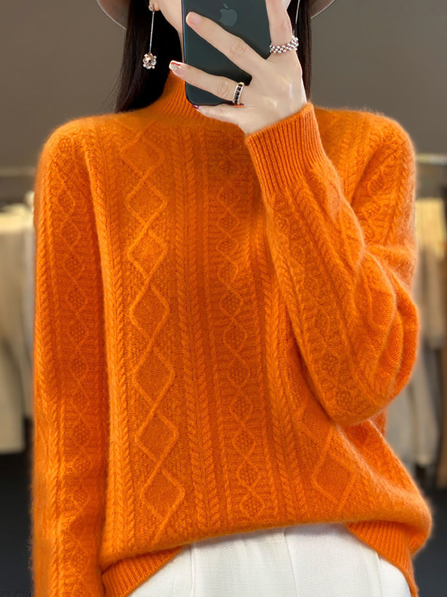 Women Vintage Twist Knitted Winter Wool Sweater