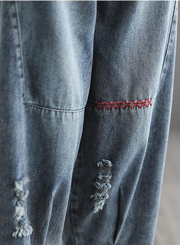 New Literary Embroidery Thread Hole Nine-point Harlan Jeans