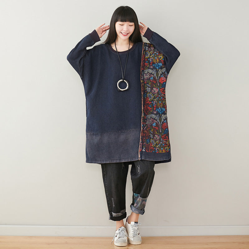 Personalized Patchwork Print Mid-Length Plus Size Dress