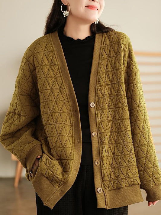 Manteau Vintage à col en v en forme de losange pour femme, grande taille, automne