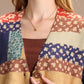 Women Flower Patch Spliced Winter Cardigan Sweater