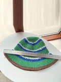 Women Summer Stripe Colorblock Knitted Straw Hat
